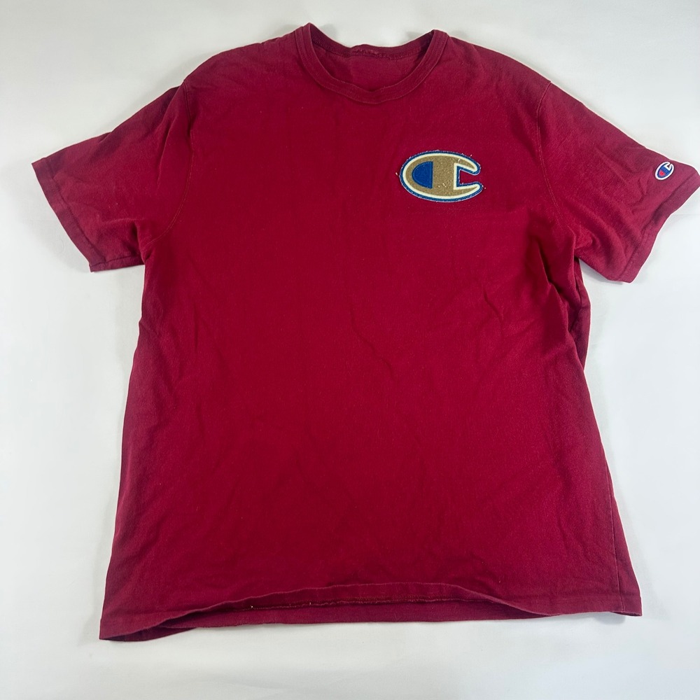 Vintage Champion Men's Large Red T Shirt Big C‎ Logo Short Sleeve Casual